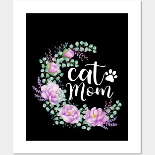 Cat mom watercolor floral Design Posters and Art